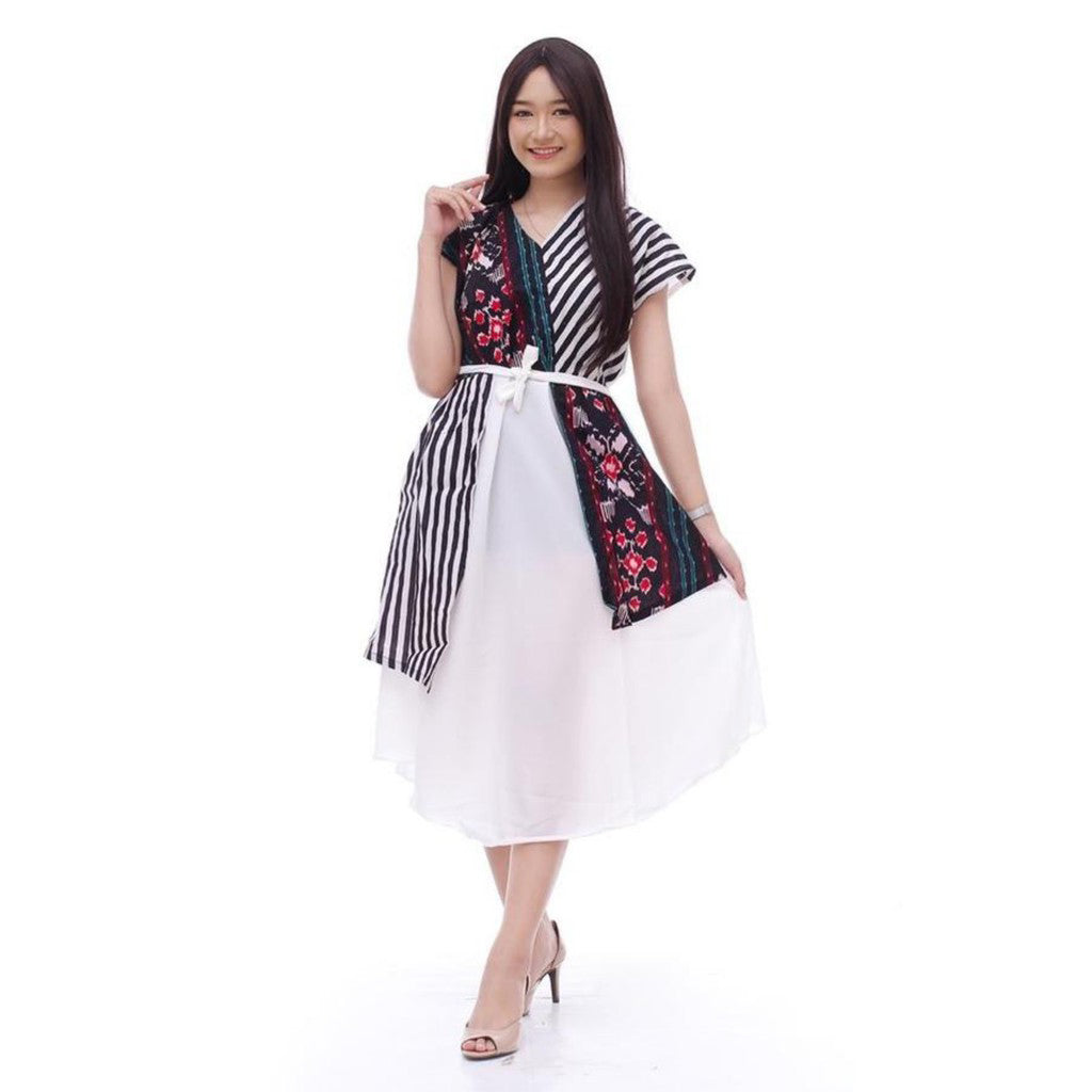 Alaia Kimono-Kleid Songket gewebtes Batik-modernes Kombinations-Midi-Bürouniform-Arbeitskleid