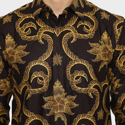 Dagelijkse stijl: Batik's Slimfit Kavya kastanjebruin batik shirt voor mannen, mannen batik, batik, batik shirt, formeel shirt voor mannen
