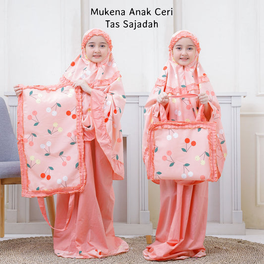 Salem Cherry Cotton Kids Mukena Muslim Prayer Dress