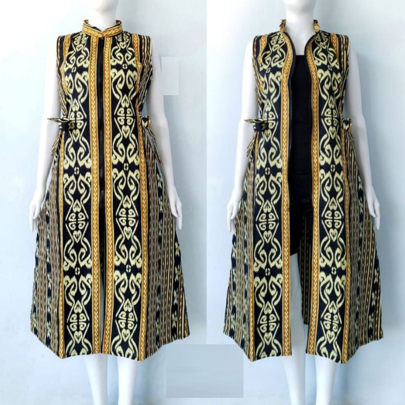 Shanaya Batik Long Outer Vest Zipper HN Women's Cardigan Mahika Woven Printing