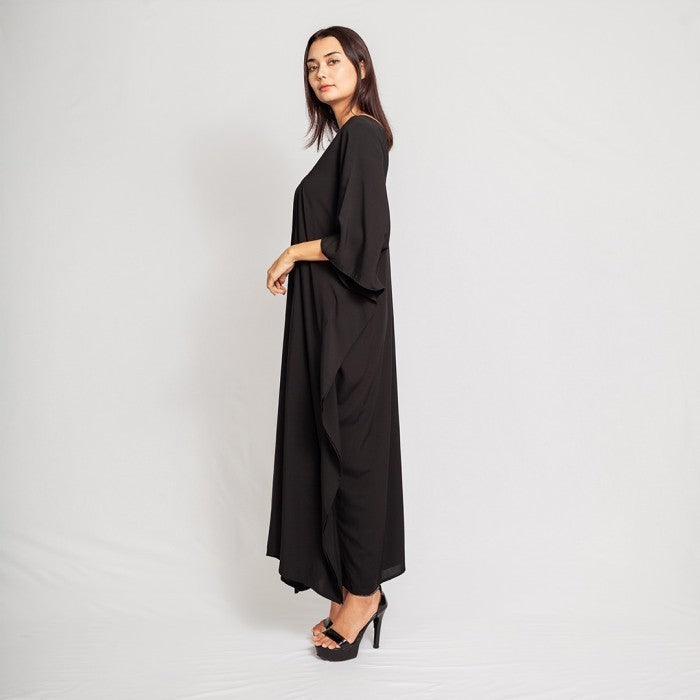 Indonesia Ivy Basic Damen-Kaftan-Kleid Schwarz – Premium-Viskose