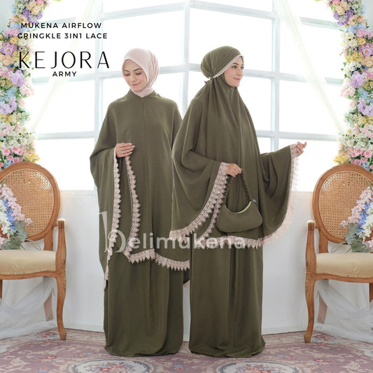 Kejora Lace Adult Mukena Airflow Crinkle 3in1 Muslim Prayer Dress