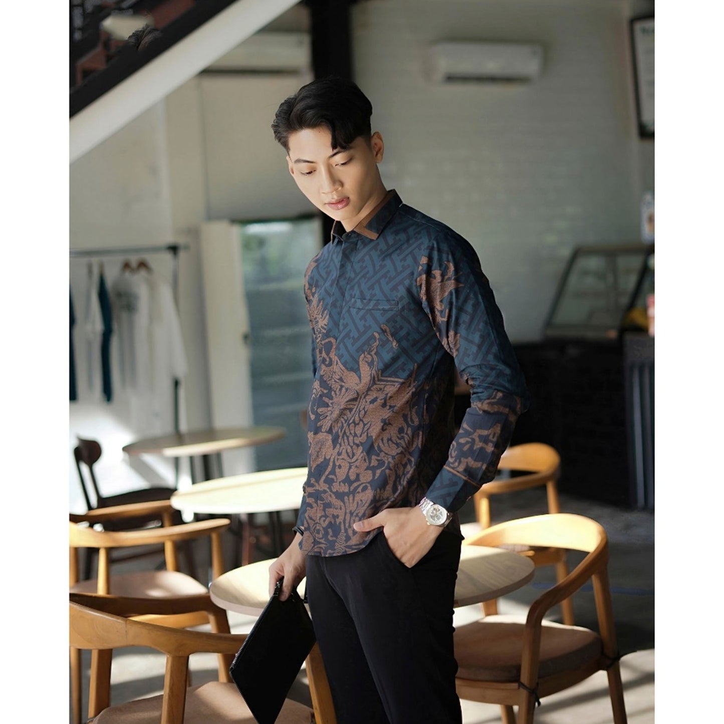 Mensbatik Rektashaki Long Sleeve Modern Men's Batik Shirt