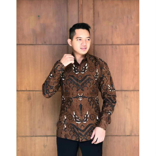 Saptha Men's Full Lining Batik Shirt Sragenan Cotton Fabric