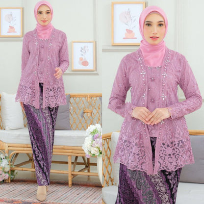 Elegant Women's New Kebaya Set with Pearl Sequins and Full Embroidery Detailing