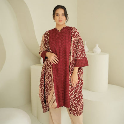 Batik Ratu Kaiyana Maroon Batik Kaftan Dress Stylish Ethnic Attire