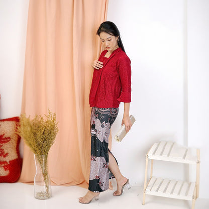 Modern Kutubaru Lace Kebaya Set Complete Outfit with Skirt