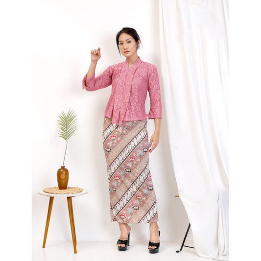 Floy Lace Kebaya Latest Design with Full Lining Complete Set with Batik Skirt
