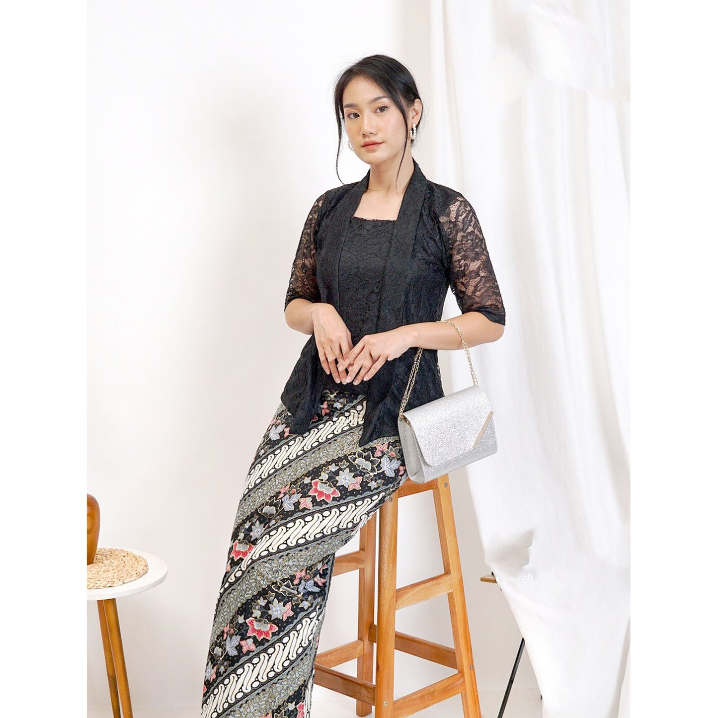 Modern Kutubaru Bali Kebaya Set Complete with Batik Skirt Made with Brocade Fabric