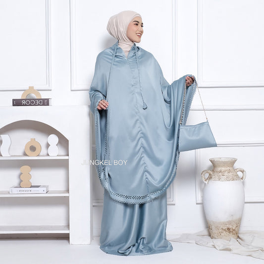 2in1 Silk Adult Mukena Beautiful Luxury Lasercut Muslim Prayer Dress