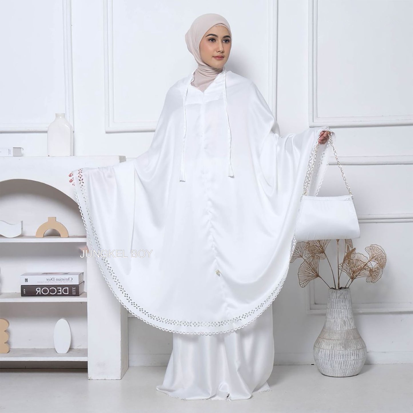 2in1 Silk Adult Mukena Beautiful Luxury Lasercut Muslim Prayer Dress