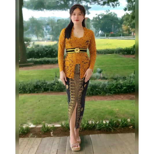 Sofia Long-Sleeve Kebaya Set with Long Skirt and Kebaya Bali Obi Traditional Elegance