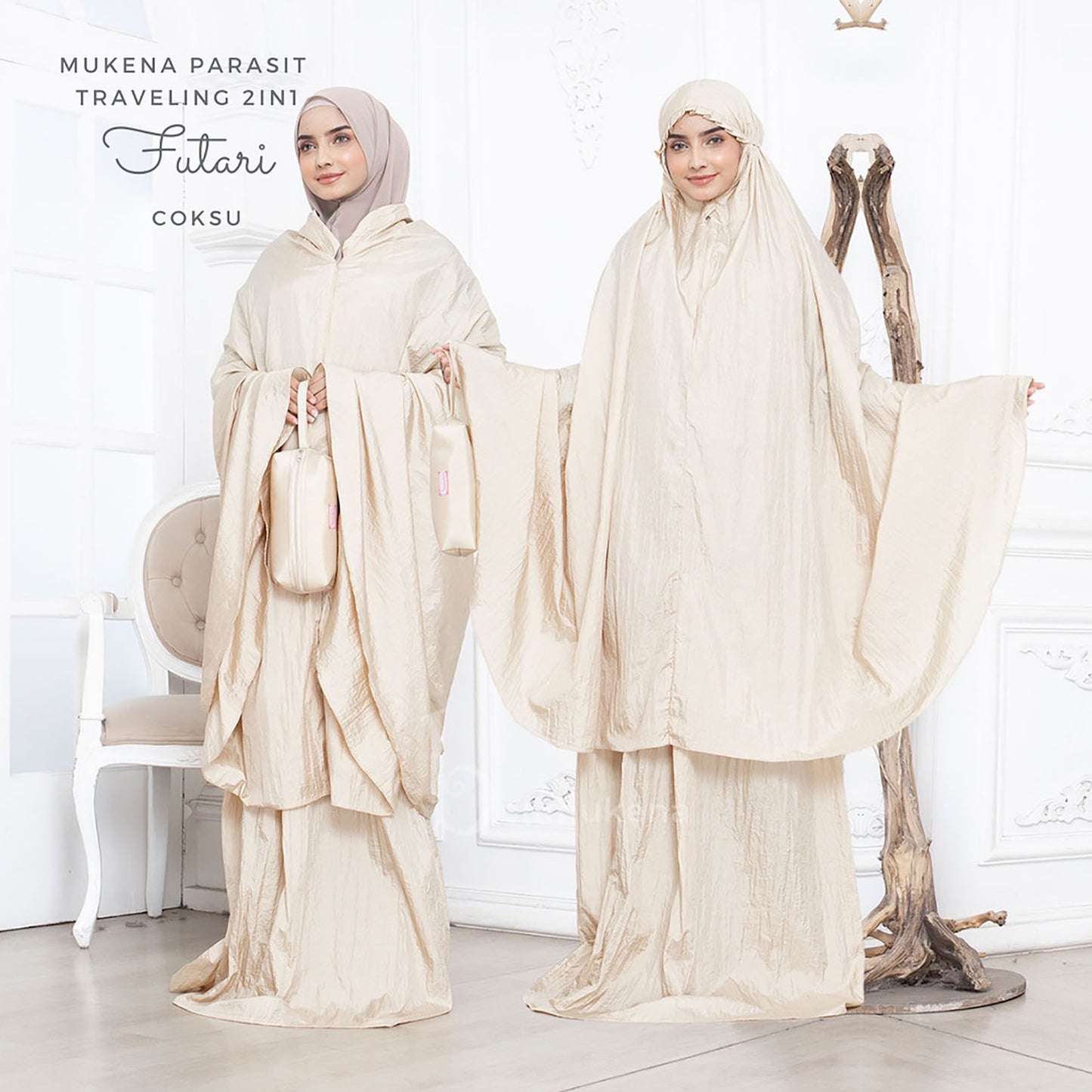 Futari Premium Travel 2in1 Plain Parachute Adult Mukena Muslim Prayer Dress