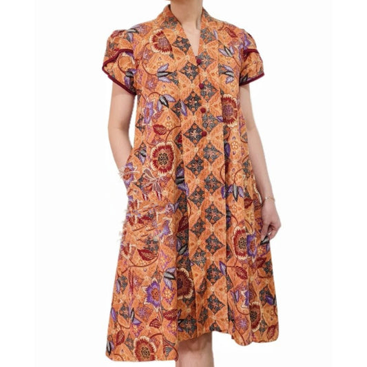 A line Dress Napoli Batik Kawung with Tulip Sleeves