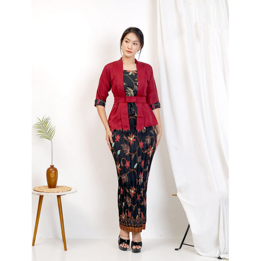 Moderne afstuderen Kebaya nieuwe batik plisket rokset met korte mouwen