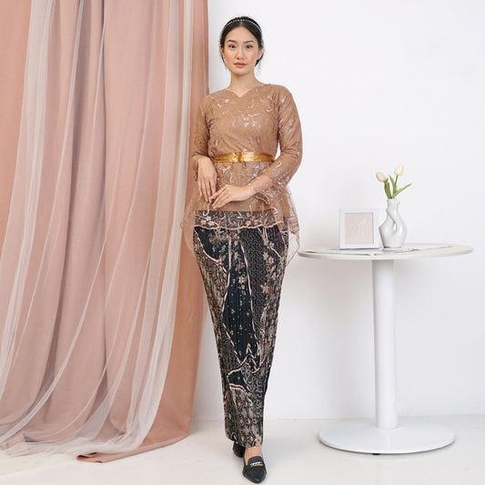 Aurora Tile Lace Graduation Kebaya Set Plisket Batik Skirt with Ribbon Belt