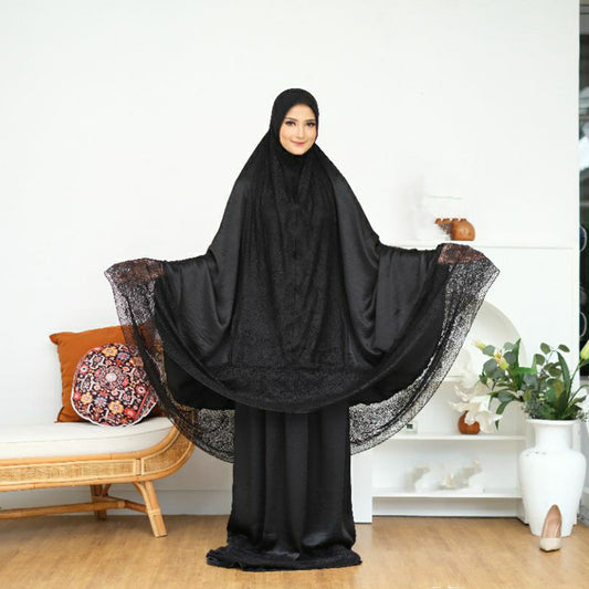 ZaraGlosy Premium 2-in-1 Silk Mukena Full Renda Design for Elegant Prayer Experience