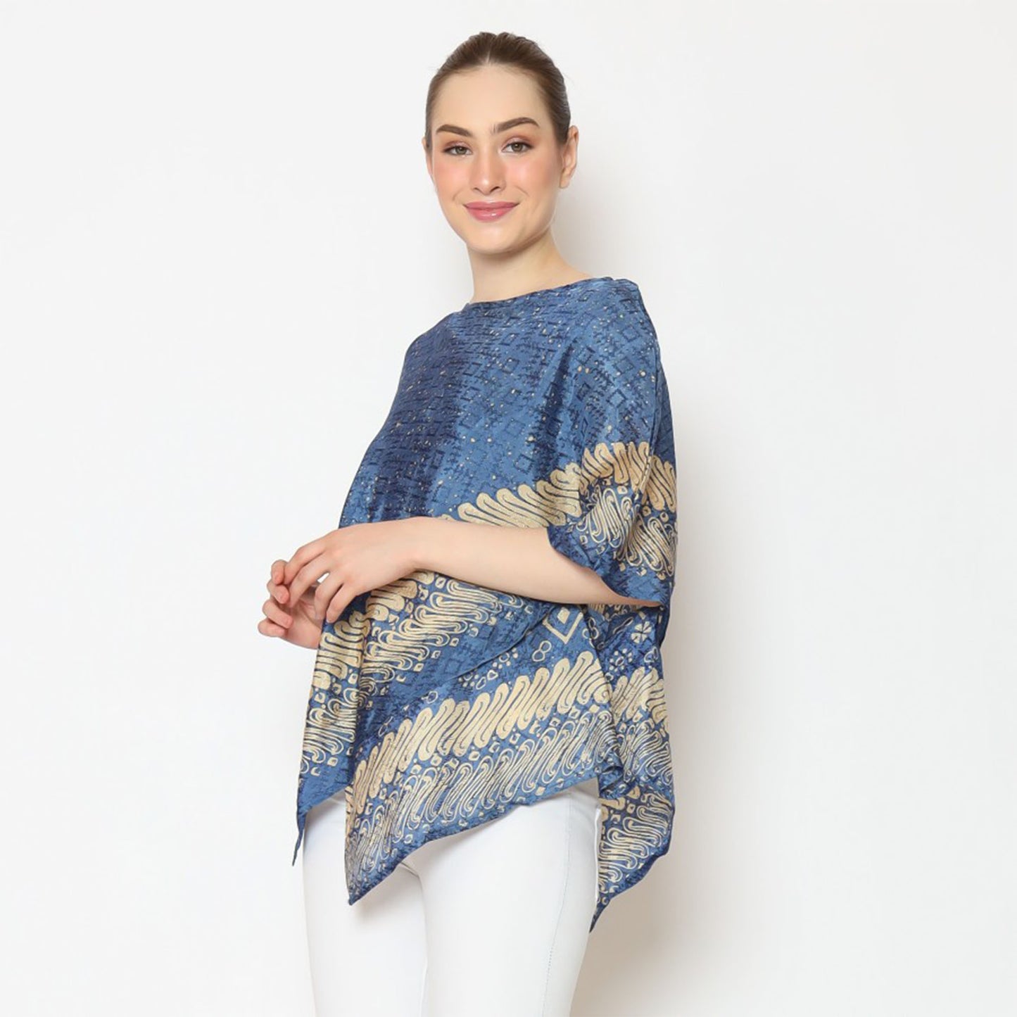 Contemporary Batik Blouse Zigzag Blue Gold