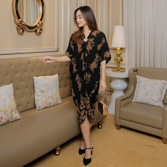 Sogan Blarak Kaftan Batik Kondangan Wayang Elegant Batik Dress