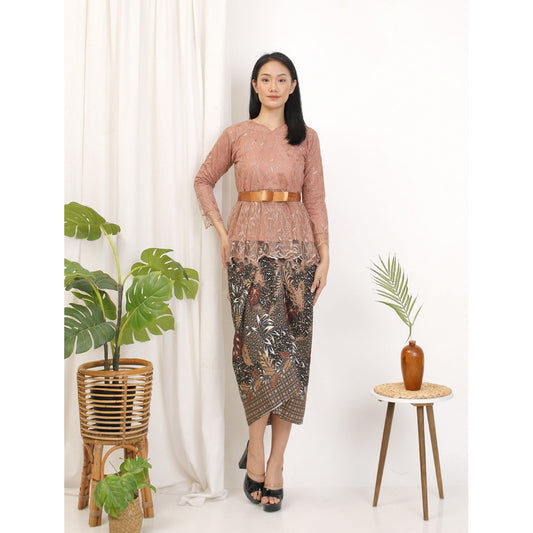 Aurora Tile Elegance Modern Lace Kebaya Batik Ensemble for Special Occasions