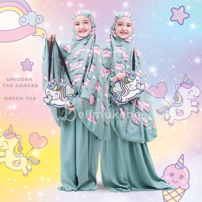 Children's Unicorn Mukena (Canvas Bag) Muslim Prayer Dress