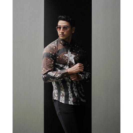 America Two Mensbatik Modern Long Sleeve Men's Batik Shirt For Young People