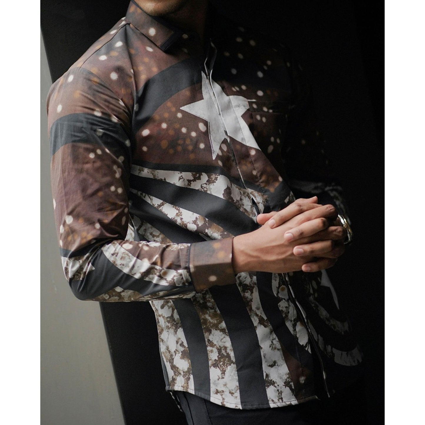 America Two Mensbatik Modern Long Sleeve Men's Batik Shirt For Young People