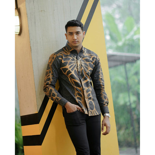 Spider Gold Amor Mensbatik Modern Long Sleeve Men's Batik Shirt For Young People