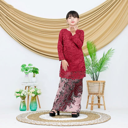Children's Tunic Kebaya Suit with Pleated Skirt