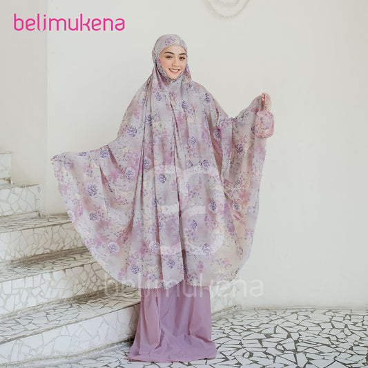 Mukena Mini Parachute Premium Korea 2in1 Daily Lasercut Travel Motif Muslim Prayer Dress
