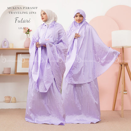Premium Travel 2in1 Futari Plain Parachute Adult Mukena Muslim Prayer Dress