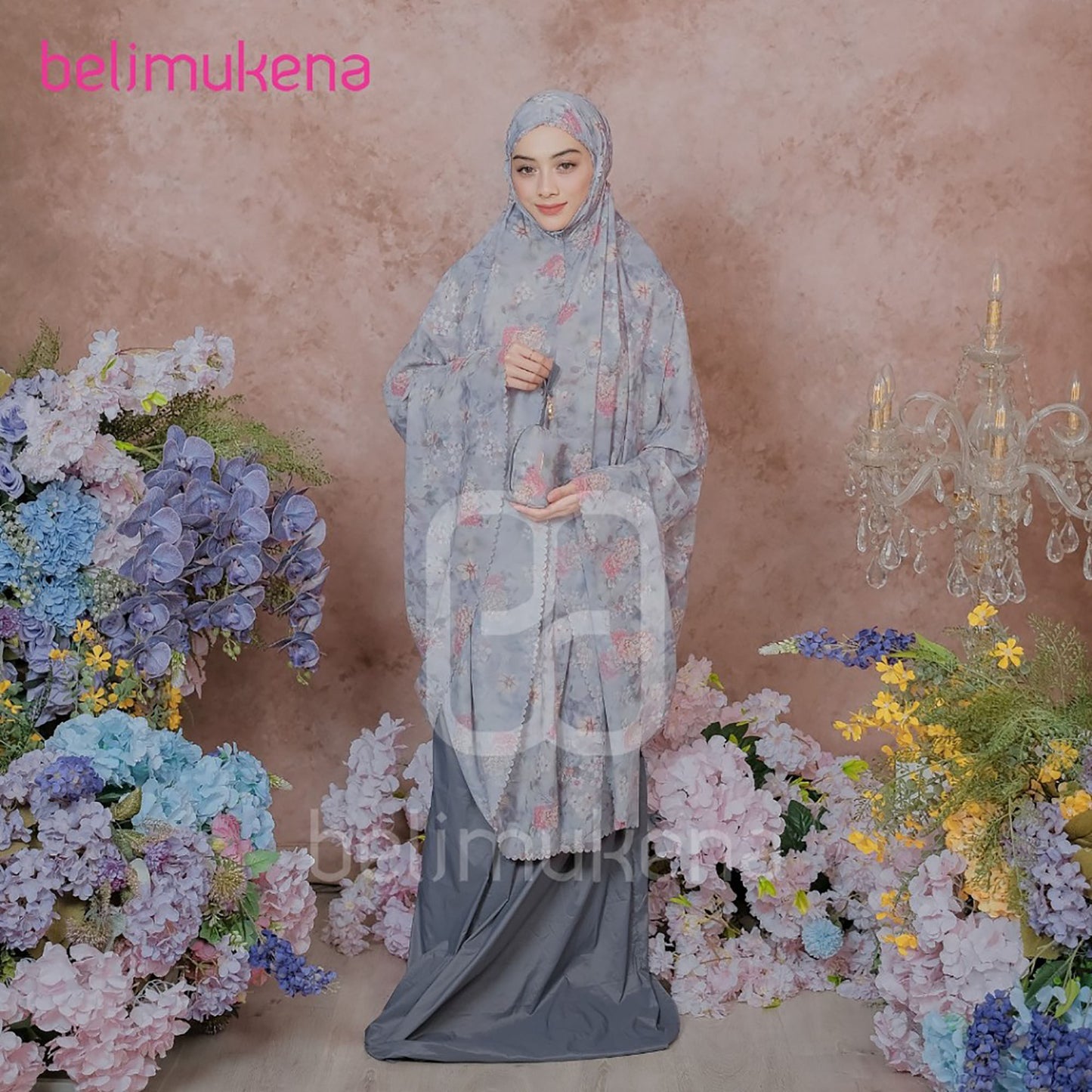 Mukena Mini Parachute Premium Korea 2in1 Daily Lasercut Travel Motif Muslim Prayer Dress