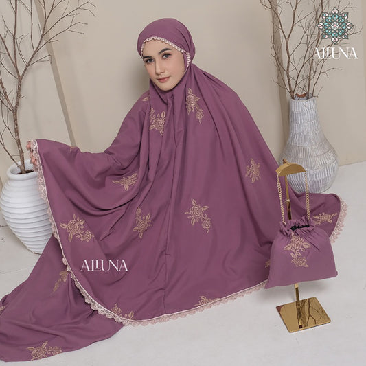 Adult Traveling Mukena Cotton Lace Embroidery Strimin Rose Muslim Prayer Dress