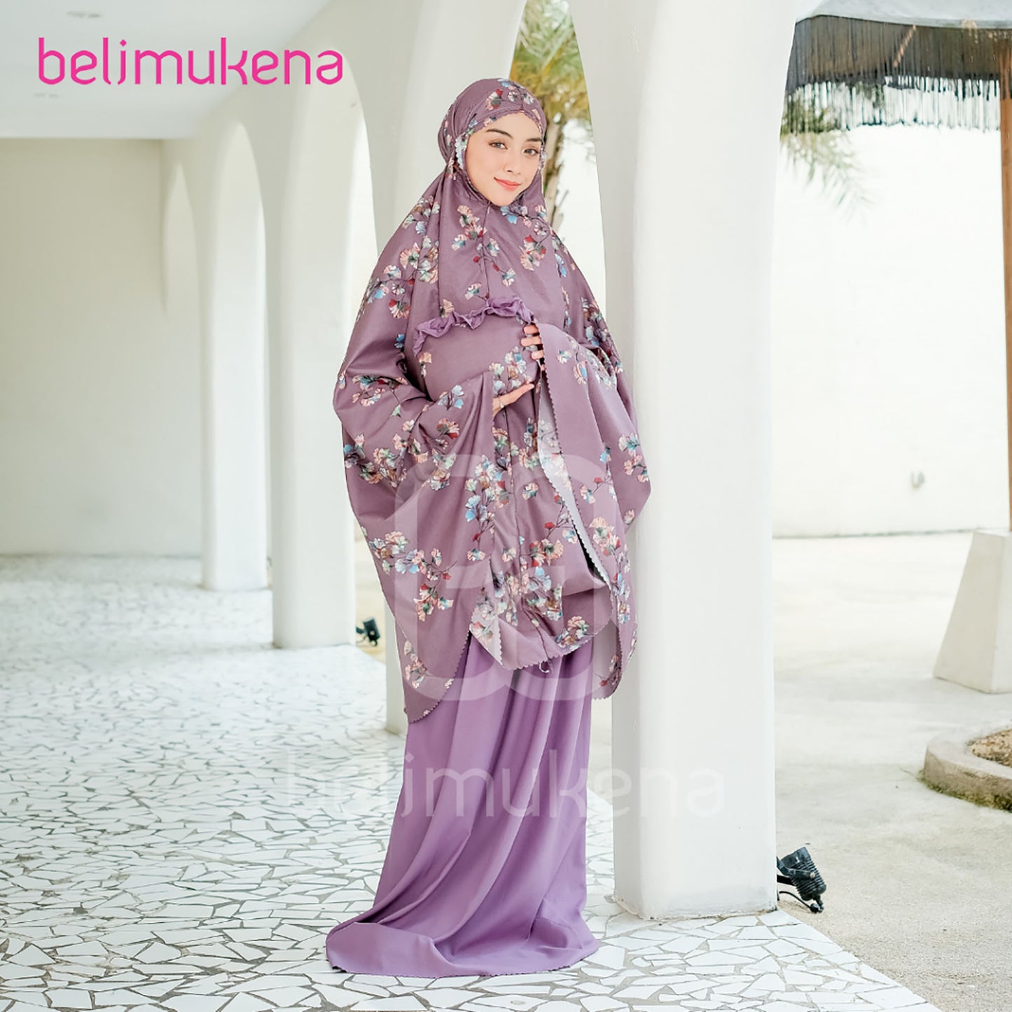Adult Mukena Cotton Laser Cut Daisy Motif Muslim Prayer Dress