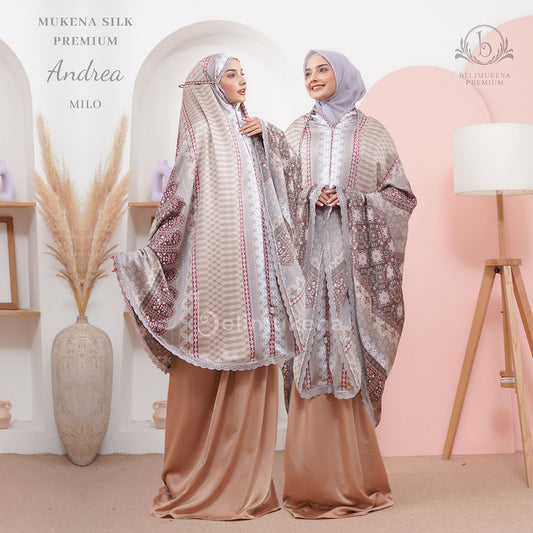 Mukena Silk Premium 2in1 Andrea Prayer Mat Set Muslim Prayer Dress