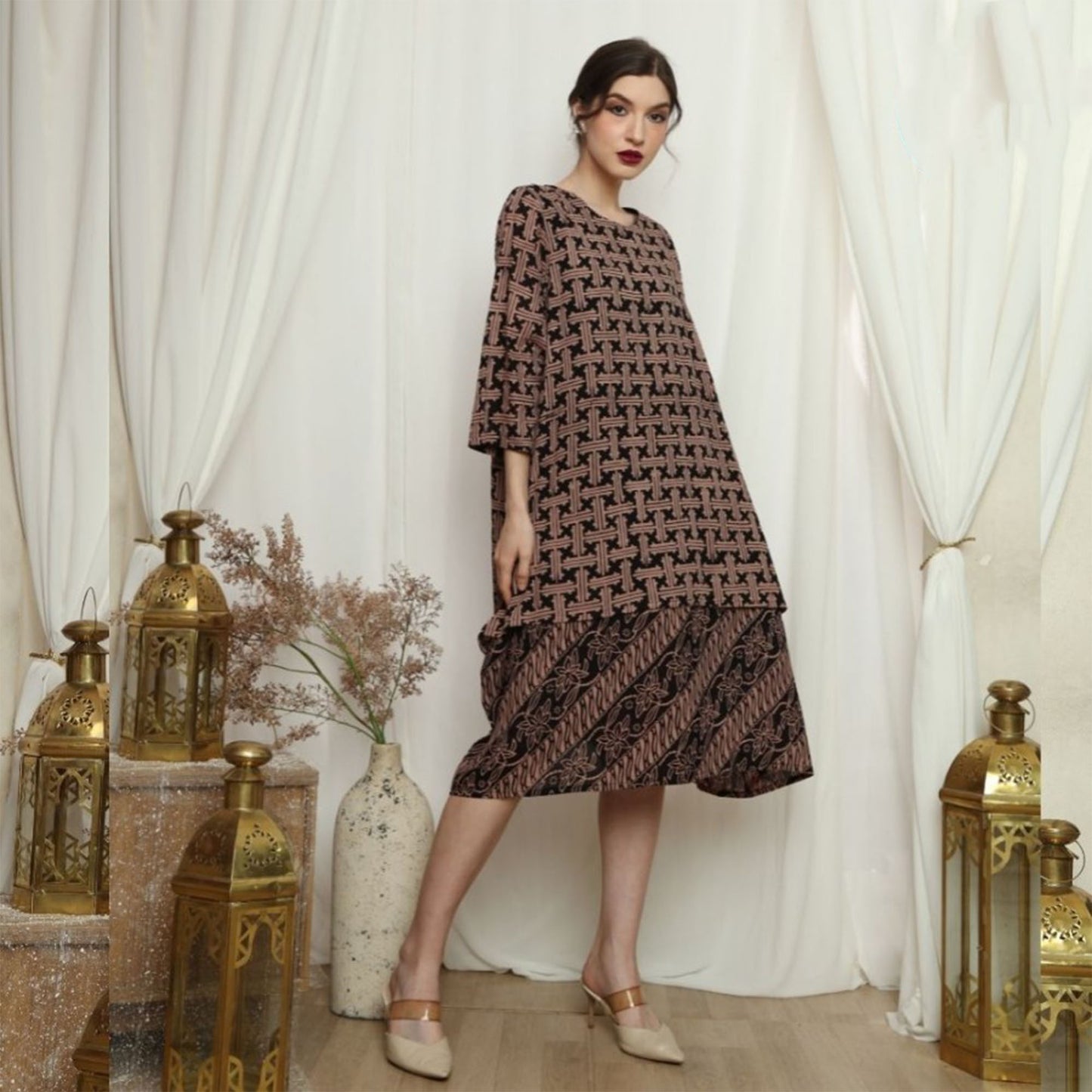 Rinjanie Avon Zara Batik Dress Chic Checkered Cotton Dress for Lebaran All Sizes