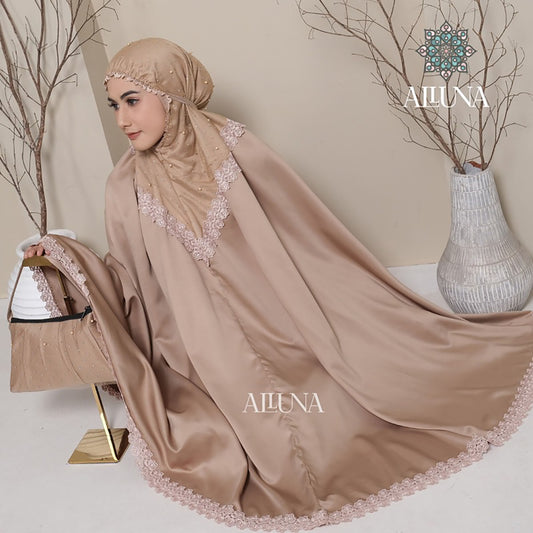 Adult Mukena Silk Luxurious Tile Pearl Angela Muslim Prayer Dress