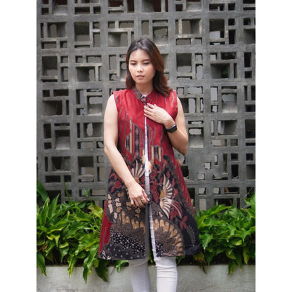 Long Outer Vest Women's Batik Tops Batik Office Sleeveless Long Vest