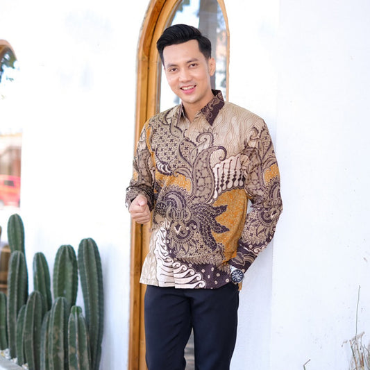 Kresna Premium Men's Long Sleeve Batik Shirt With Full Furing