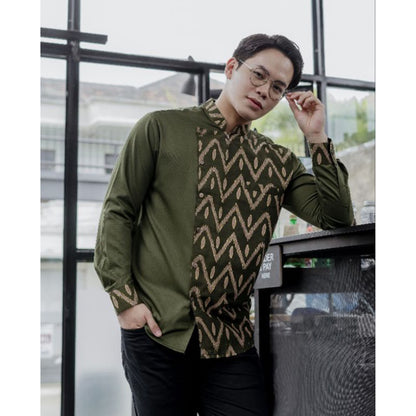 Men's Batik Shirt Kemas Army Stylish and Comfortable,Men Batik,Batik,Men Batik Skirt