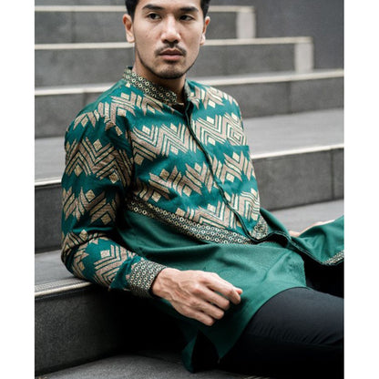 Men's Batik Shirt Ruby Green Modern Twist on Traditional Style,Men Batik,Batik,Men Batik Skirt