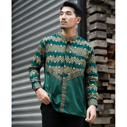 Men's Batik Shirt Ruby Green Modern Twist on Traditional Style,Men Batik,Batik,Men Batik Skirt