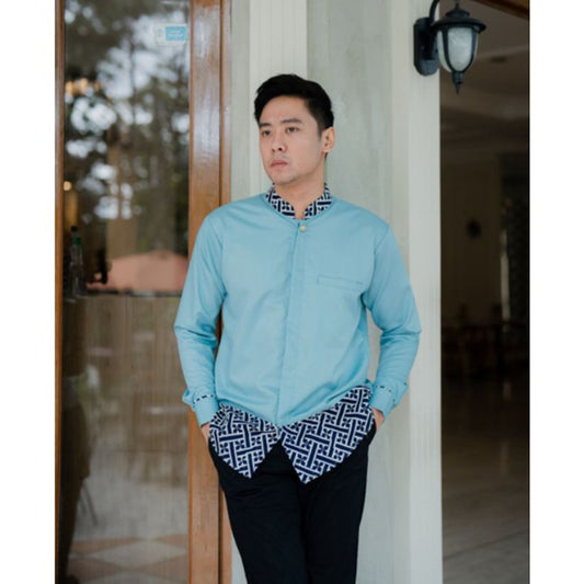 Men's Batik Shirt Ahsan Baby Blue Contemporary Style with Traditional Flair,Men Batik,Batik,Men Batik Skirt