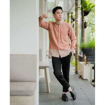 Men's Batik Shirt Ahsan Coral Vibrant and Stylish Traditional Wear,Men Batik,Batik,Men Batik Skirt