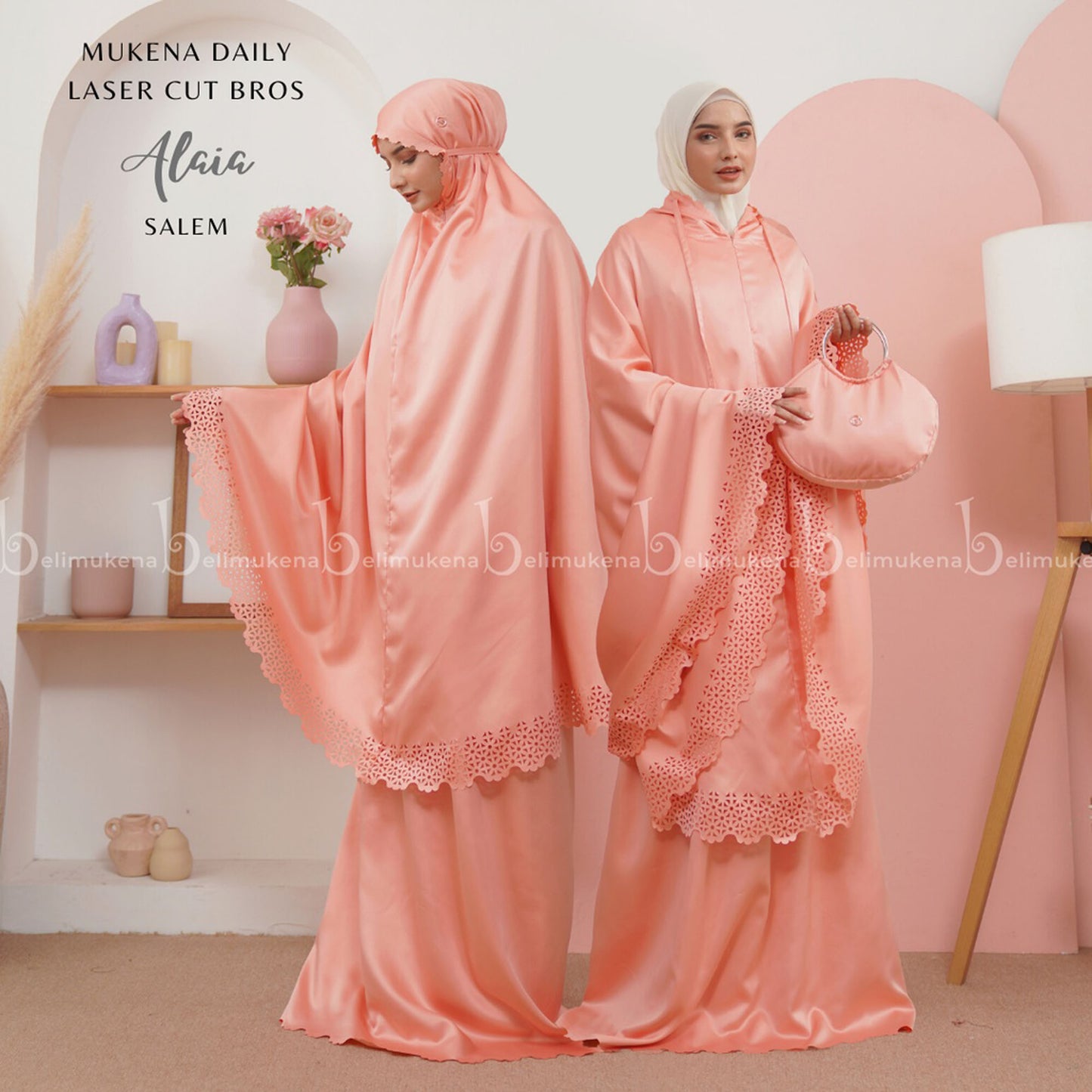 Adult Mukena Silky Daily Laser Cut Bros 2in1 Alaia Muslim Prayer Dress