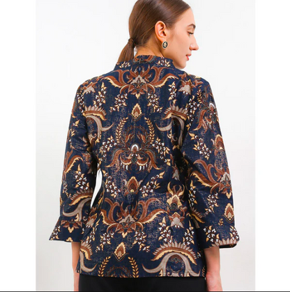 Ananta Modern Batik Blouse with a Glamor Touch of Navy Foil, Batik Women, Batik Blouse, Blouse For Women