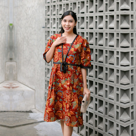 Batik Dress Dracula Flower Cap Motif Bold Elegance with Traditional Flair