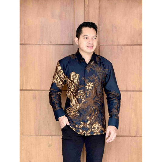 Rajaswa Premium Men's Long Sleeve Batik Shirt In Layered Cotton Furing