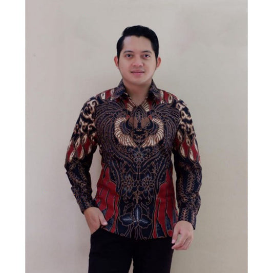 Hakim Men's Long Sleeve Batik Shirt With Full Furing In Sragenan Katun Cotton Fabric