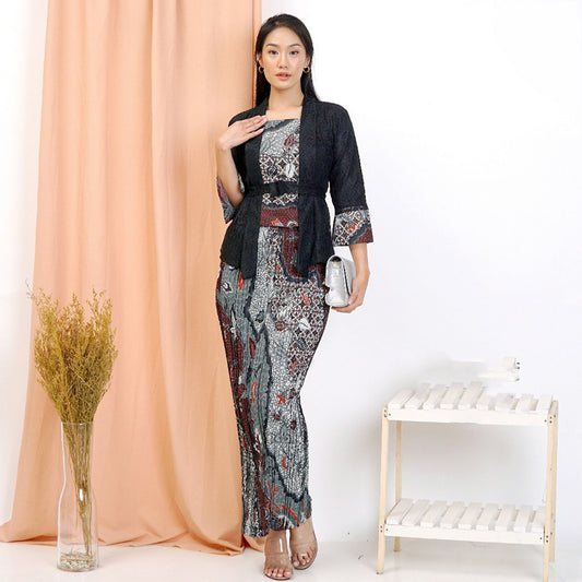 Prachtige Elnira Lace moderne afstuderen Kebaya Set Batik geplooide rok
